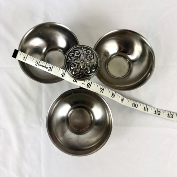 MCM 3 Bowl Condiment Relish Dish with Handle International Decorator Stainless - Picture 8 of 11